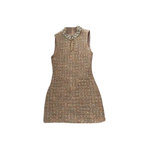 MO VOICE Без рукавов Платье Женское Кофейное золото