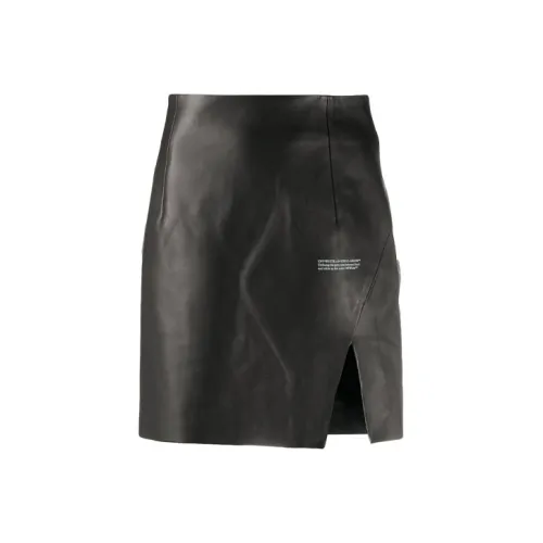 Off Белый FW20 Черный Женские Кожаные Короткие Юбки