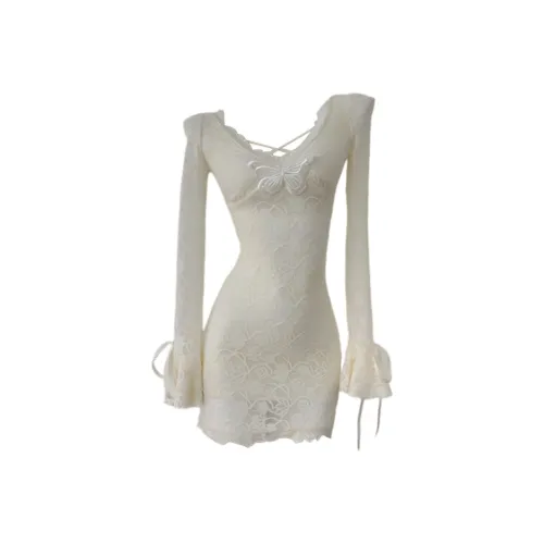 ONE PASS STUDIO Длинное платье с длинными рукавами женское абрикосового цвета