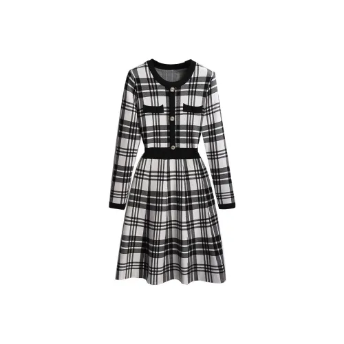 Silky Queen Длинное платье с длинными рукавами женское черное и белое