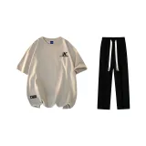 Комплект одежды (Хаки футболка + Черные повседневные штаны)