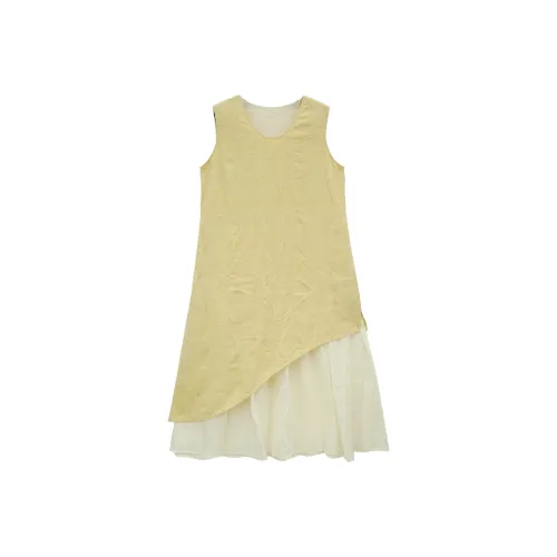 KERANPUJIAN Без рукавов Платье Женские Светлый Dense Желтый