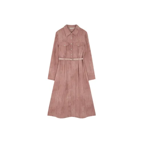 Mo Han Yi Mei Длинный рукав Платье Женское Розовое