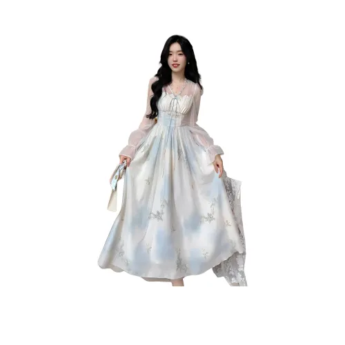 MORii Длинное платье с длинными рукавами женское облачно-синий