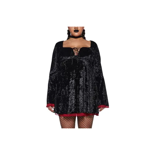 Dolls Kill Widow Plus Готический Красота Бархат Мини Платье Длинный Рукав Платье Женские Черный Черный