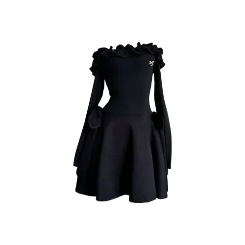 CPAURA Длинное платье с длинными рукавами женское черное