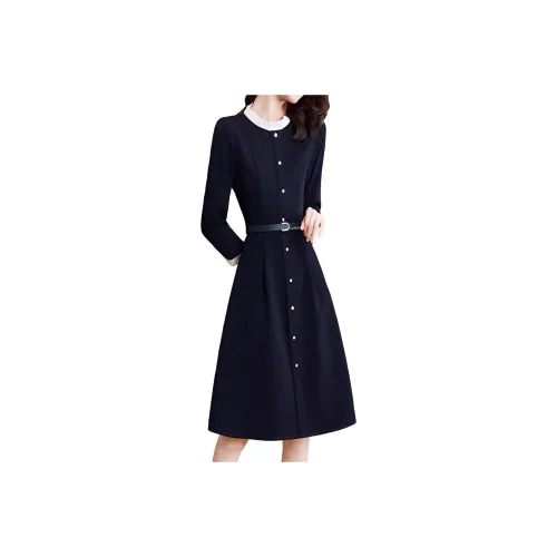 Mapping Длинное платье с длинными рукавами женское синее