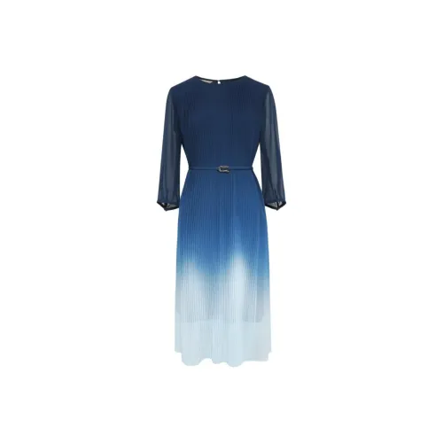 BBLLUUEE Длинный рукав Платье Женское Отражающий Морской синий