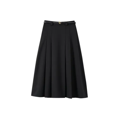 OUNIXUE Черная Женская Повседневная Длинная Юбка