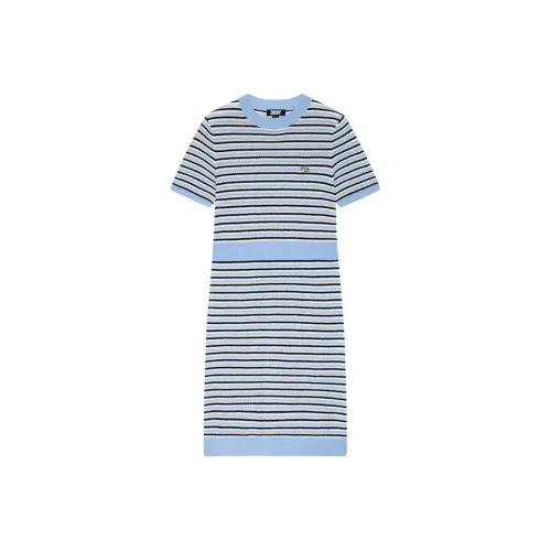 DKNY SS24 Короткое платье с короткими рукавами женское синий узор в полосы