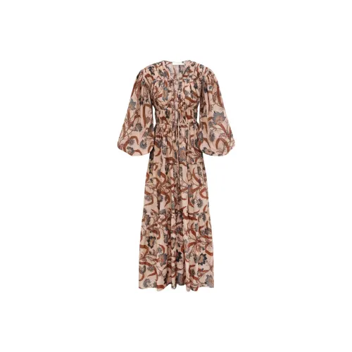 Zimmermann SS25 Длинное Платье с Длинными Рукавами Женское Коричневое