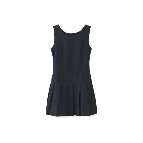 Fstudio Корейский стиль Сладкий стиль Маленький Укороченный Без рукавов Майка Платье Женское Темно-синий