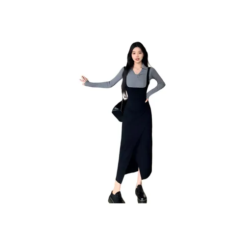 ZCDECO Длинное платье с длинным рукавом женское черное