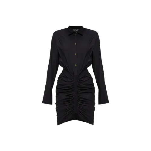 VERSACE JEANS COUTURE SS25 Длинное Платье с Длинными Рукавами Женское Черное