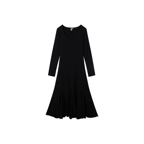 DIALOGUE Длинное платье с длинными рукавами женское классическое черное