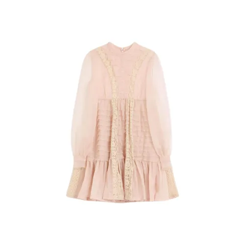 Valentino Длинное платье с длинными рукавами женское розовое