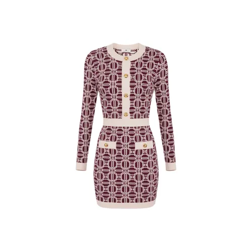 Elisabetta Franchi Длинное платье с длинными рукавами женское красное