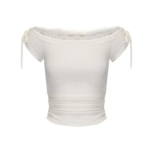 CHIWAWAMEME Кремовый Бежевый Белый Женские T-рубашки