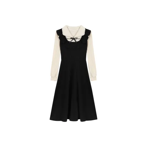 BDGU Длинное платье с длинными рукавами женское черное