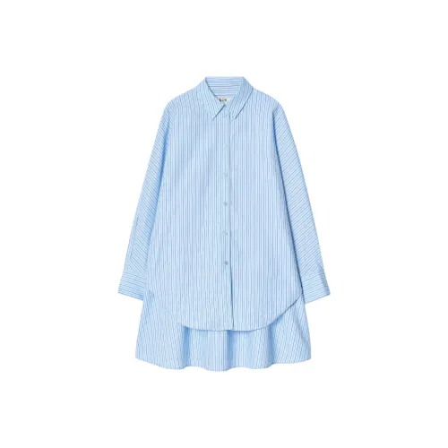 COS Длинное платье с длинными рукавами женское синий полосы