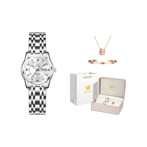 OLEVS Кварцевый механизм нержавеющая сталь ремешок часы женские белый циферблат