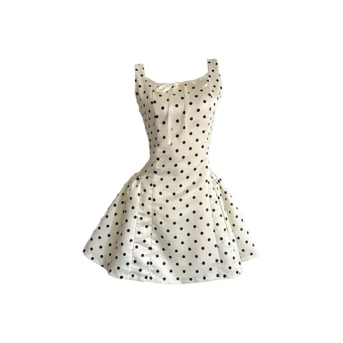 TURN UP Slip Платье Женское Белое Гороховый Узор