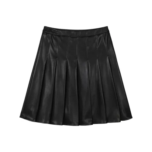 VEGA CHANG SS24 Кожаные короткие юбки Женские Блестящий черный