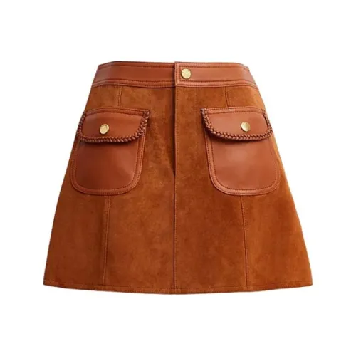 COACH Коричневая женская кожаная короткая юбка