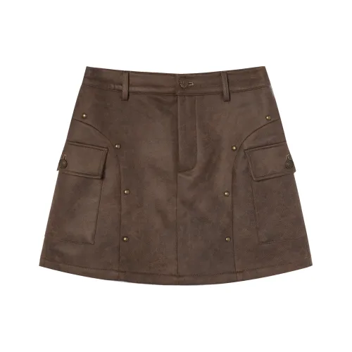 I'M ONE Кожаные короткие юбки Женские Кофе