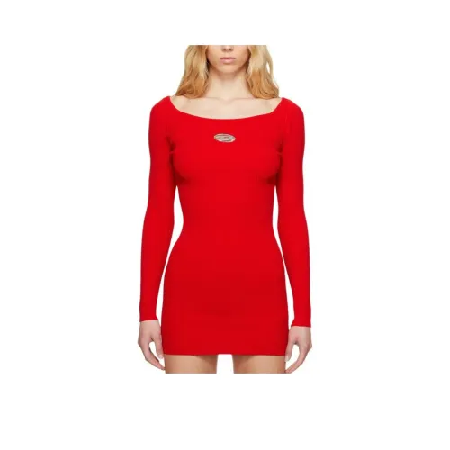 DIESEL Длинное платье с длинными рукавами женское красное