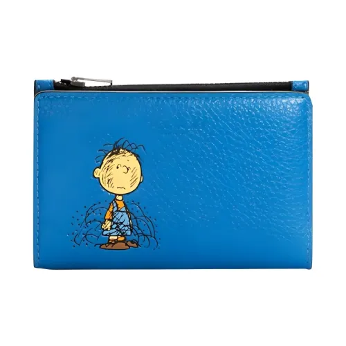 COACH X PEANUTS Снупи Коллаборация Коровья кожа Клатч Держатель для карт Держатель для карт Кошелек Мужской Синий