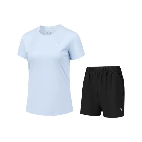 QIAODAN Повседневный костюм женский комплект ледниково-синий топ + черный низ