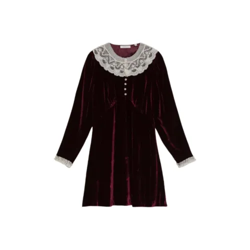DOEN LISBETH Платье Длинное с длинными рукавами женское красного вина цвета