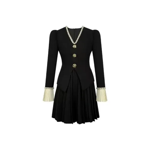 KEAB Длинное платье с длинными рукавами женское черное