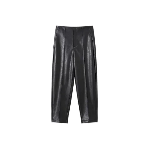 SHUXI Кожаные брюки женские цвет темный шоколад