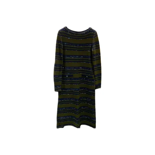 CHANEL Длинное платье с длинными рукавами женское темно-зеленое