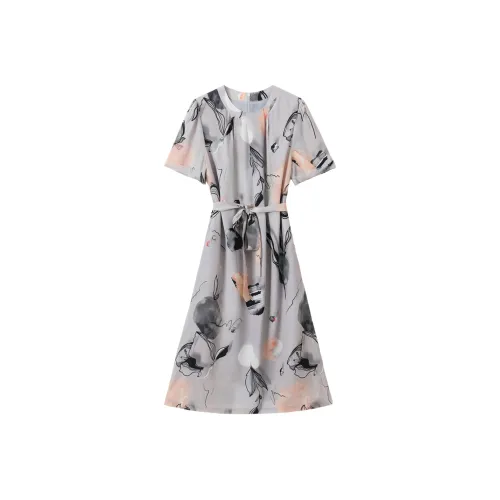 H YXIANG Короткое платье с короткими рукавами женское чернила радужный