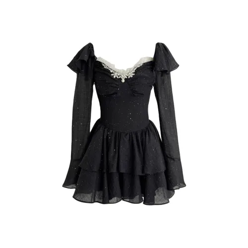 AFGGD Длинное платье с длинными рукавами женское черное