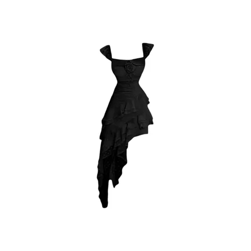 OSQ Без рукавов Платье Женское Черное