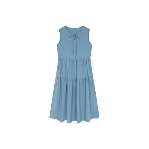 Mo Han Yi Mei Без рукавов Платье Женское Морской синий