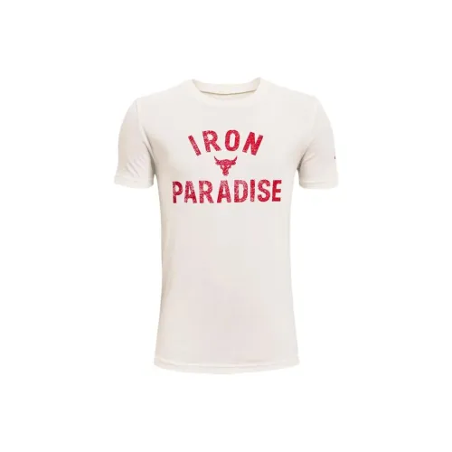 Under Armour T-рубашка Project Rock цвет Железо Paradise с коротким рукавом цвет Агат Белый детский