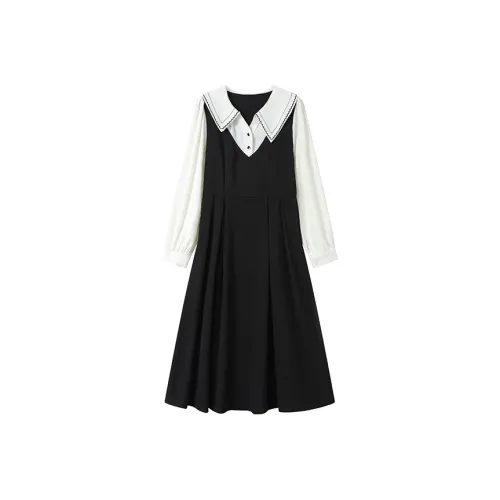 GULIANFEI Длинное платье с длинными рукавами женское черное и белое