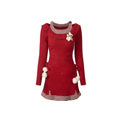 KYKW Длинное платье с длинными рукавами женское красное