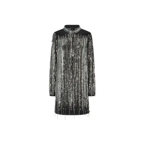 PINKO SS25 Длинное Платье с Длинными Рукавами Женское Черное