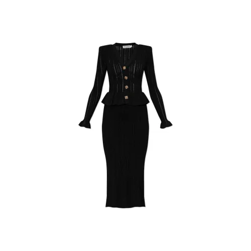 Self Portrait Длинное Платье с Длинными Рукавами Женское Черное
