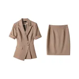 Хаки костюм с юбкой