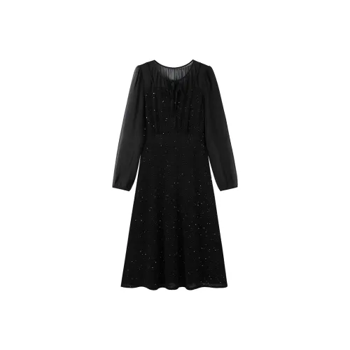 Luxury Long Sleeved Dress Women's Black Роскошное длинное платье с длинными рукавами женское черное