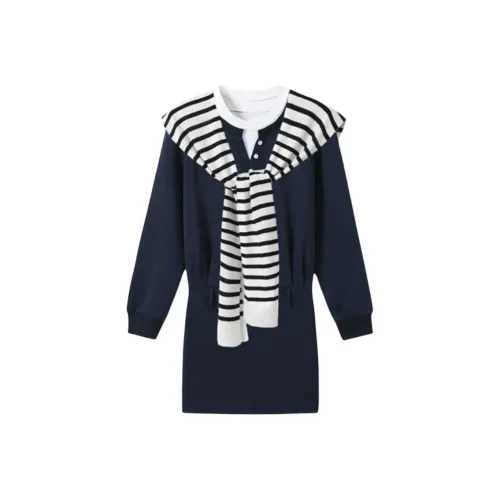 Incolore Длинное платье с длинными рукавами женское синее