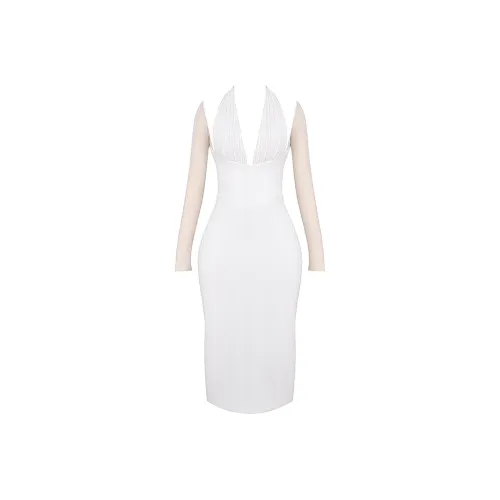 HOUSE OF CB Yasmin Длинное Платье с Длинными Рукавами Женское Белое Белый