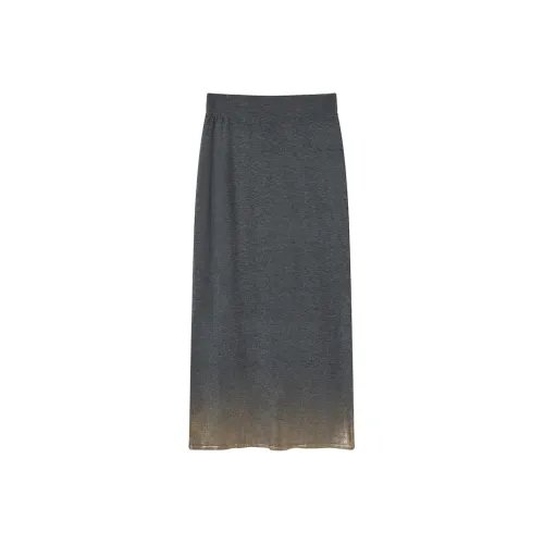 Ouyang Вересковый серый Золотой Женские Повседневные длинные юбки